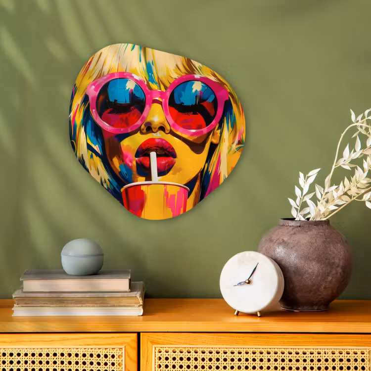 Organisch schilderij - Forex - Zonnebril - Roze - Vrouw - Rietje — 2