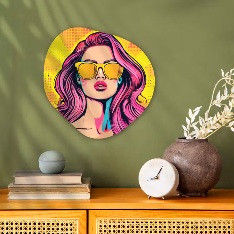 Organisch schilderij - Forex - Zonnebril - Vrouw - Zonnig - Geel — 2