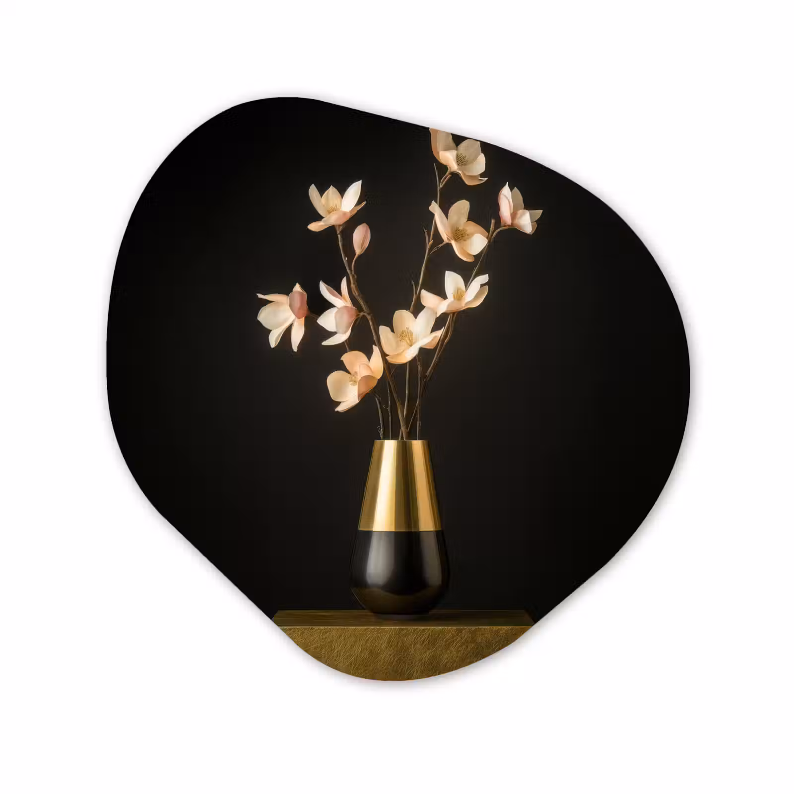 Organisch schilderij - Forex - Sierlijk - Boeket - Goud - Vaas — 1