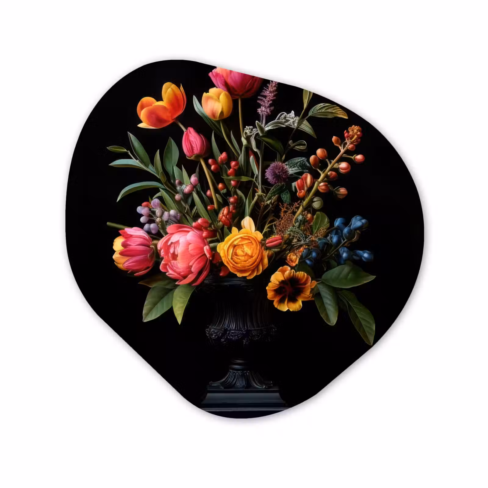Organisch schilderij - Forex - Tulpen - Bessen - Boeket - Vaas — 1