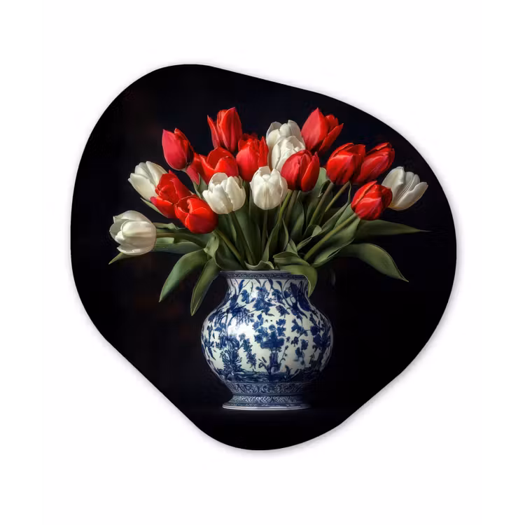 Organisch schilderij - Forex - Rode - Bloemen - Tulpen - Vaas — 1