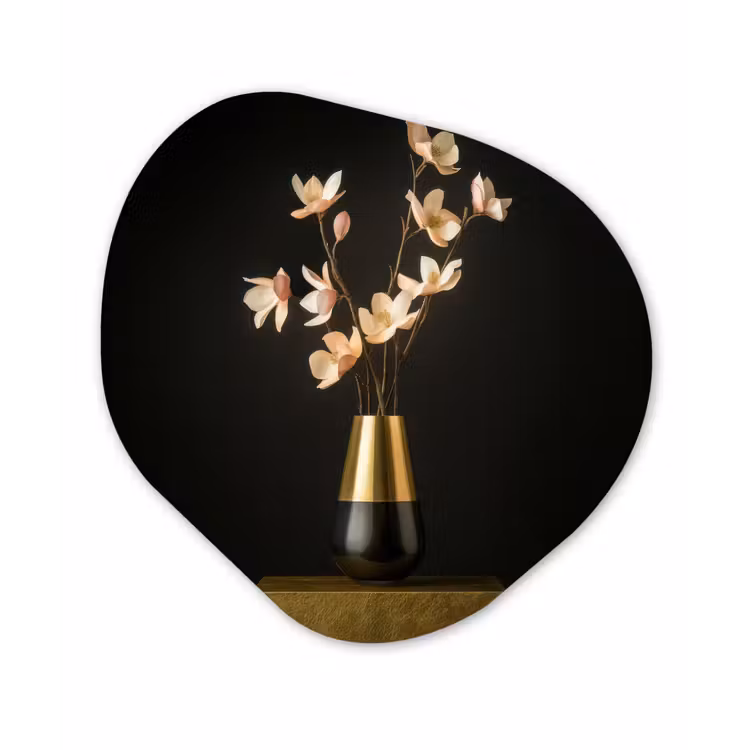 Organisch schilderij - Forex - Sierlijk - Boeket - Goud - Vaas — 1