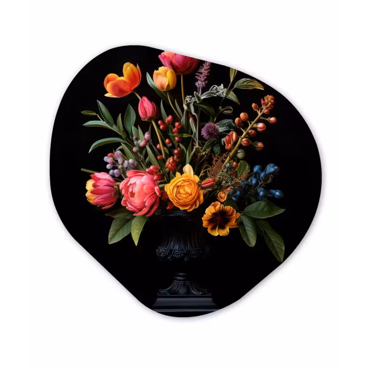 Organisch schilderij - Forex - Tulpen - Bessen - Boeket - Vaas — 1