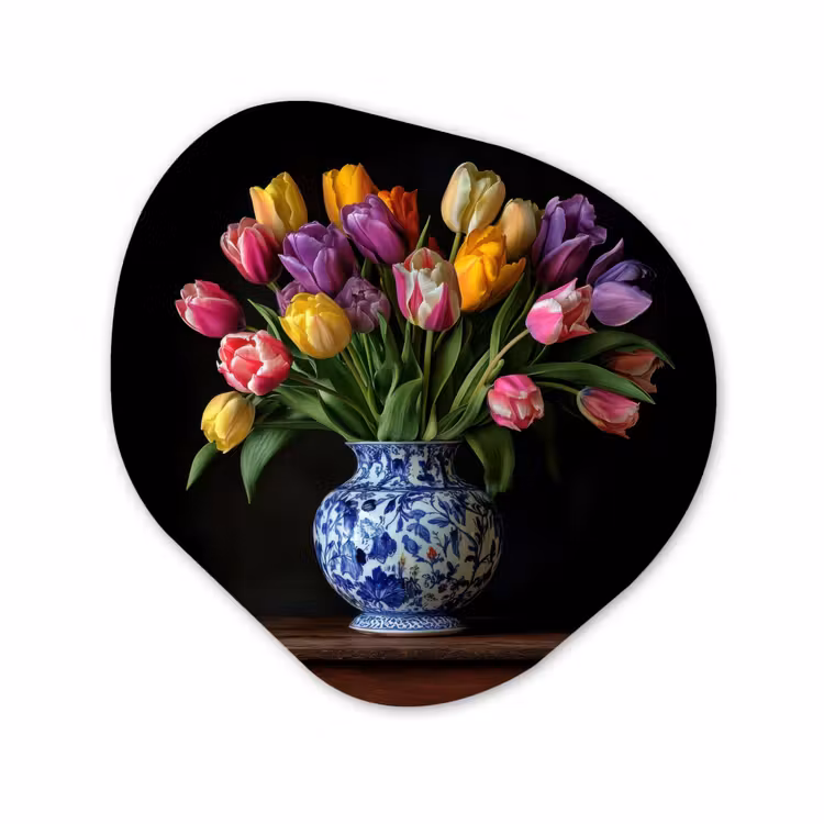 Organisch schilderij - Forex - Tulpen - Kleuren - Hout - Vaas — 1