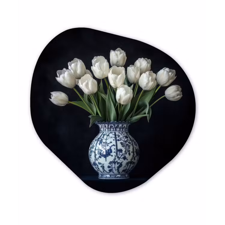 Organisch schilderij - Forex - Wit - Bloemen - Tulpen - Vaas — 1
