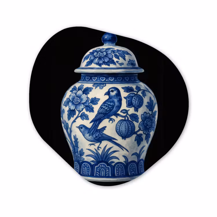 Organisch schilderij - Forex - Pot - Delfts Blauw - Bloemen — 1
