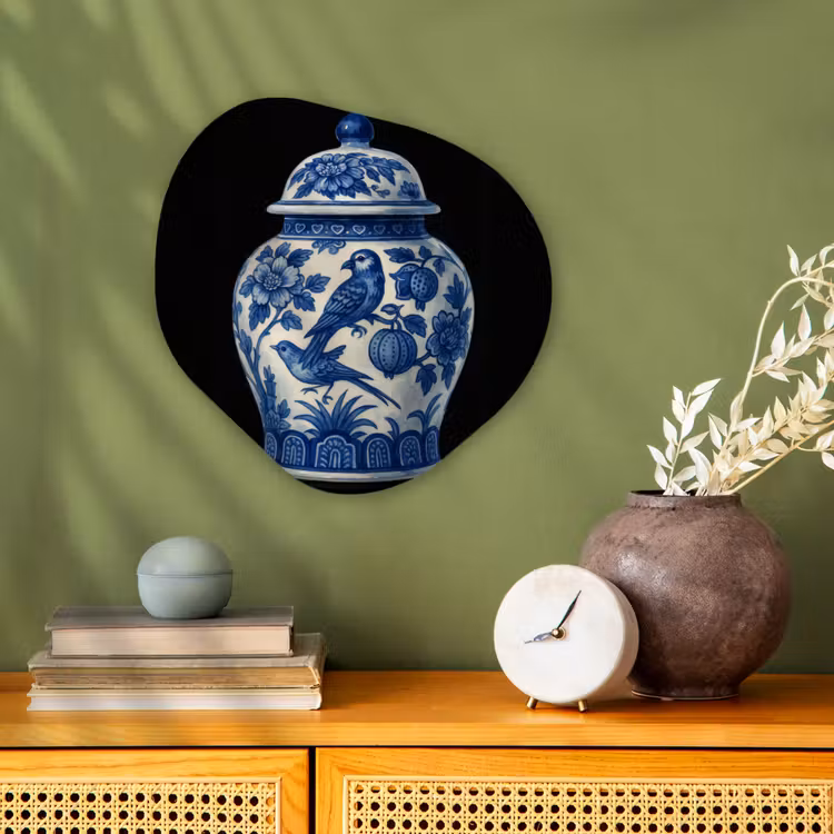 Organisch schilderij - Forex - Pot - Delfts Blauw - Bloemen — 2