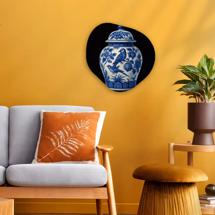 Organisch schilderij - Forex - Pot - Delfts Blauw - Bloemen — 3