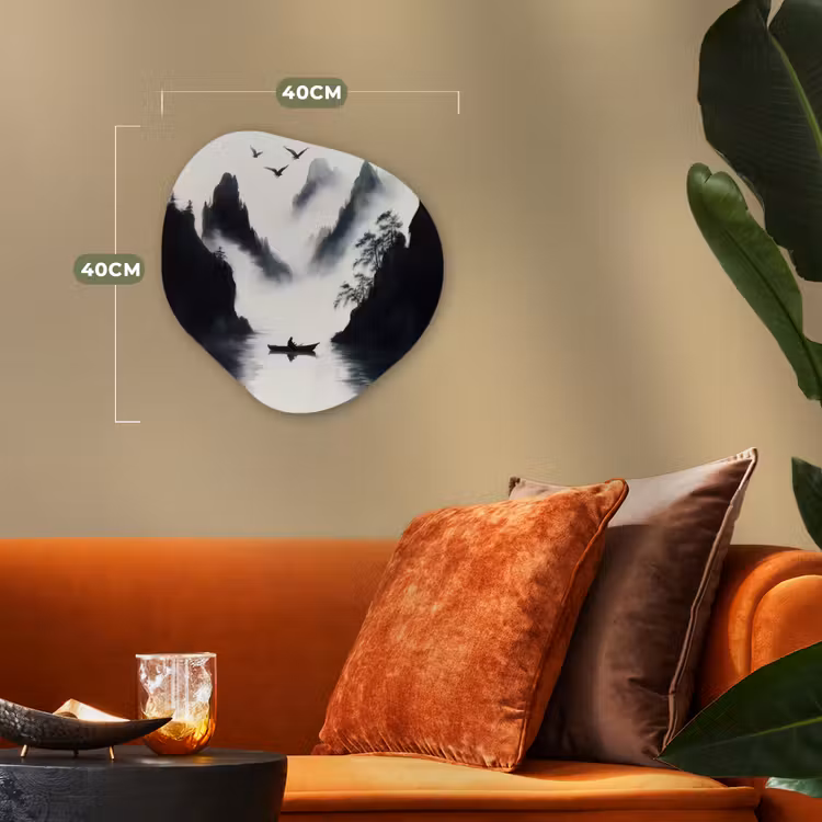 Organisch schilderij - Forex - Roeiboot - Mistig - Bergen - Vogels — 4