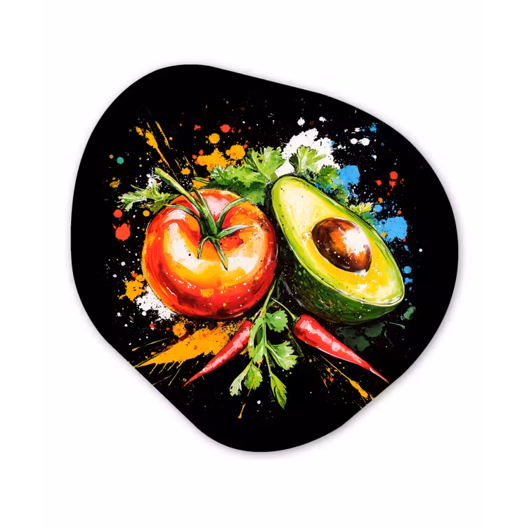 Organisch schilderij - Forex - Tomaat - Avocado - Peper - Graffiti - Verf - Modern — 1