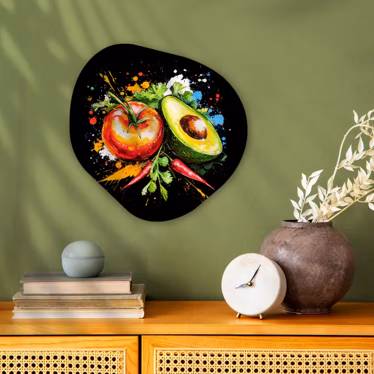 Organisch schilderij - Forex - Tomaat - Avocado - Peper - Graffiti - Verf - Modern — 2