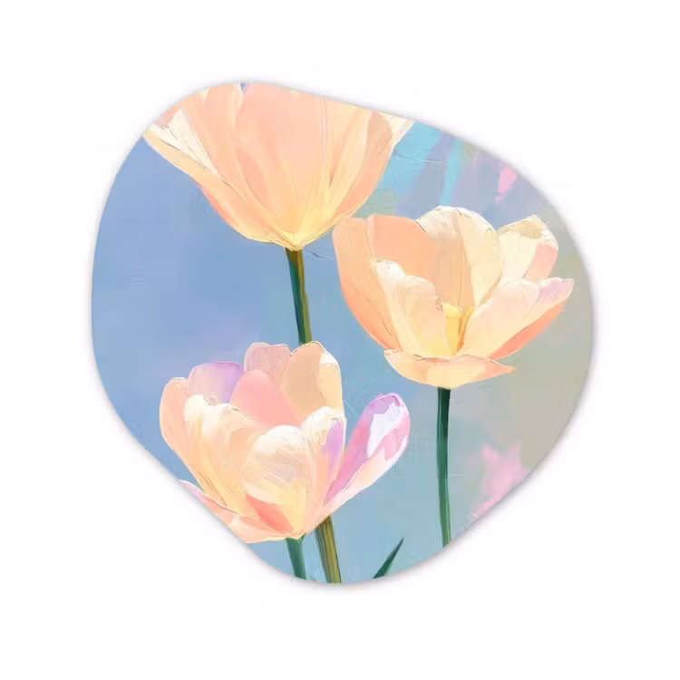 Organisch schilderij - Forex - Tulpen - Roze accenten - Blauw — 1