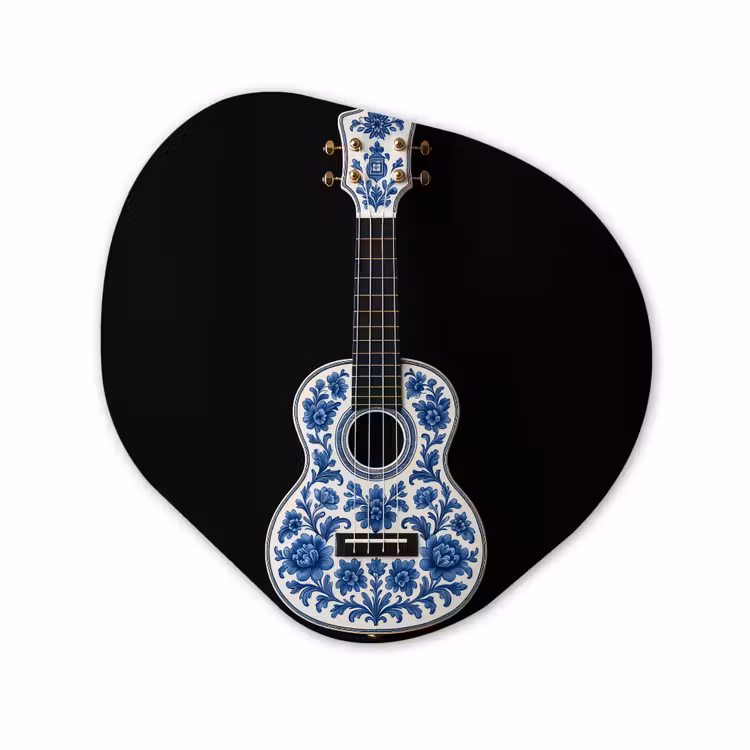 Organisch schilderij - Forex - Ukelele - Delfts - Blauw - Muziek — 1