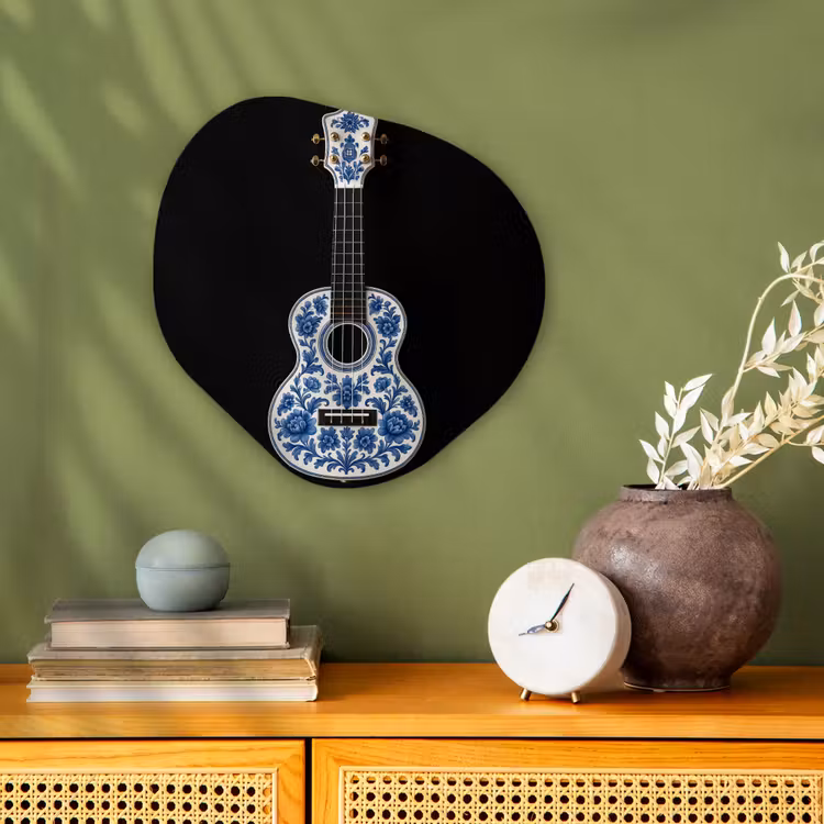 Organisch schilderij - Forex - Ukelele - Delfts - Blauw - Muziek — 2