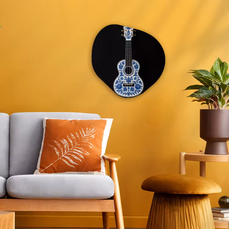 Organisch schilderij - Forex - Ukelele - Delfts - Blauw - Muziek — 3