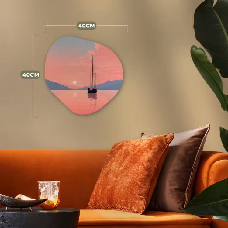 Organisch schilderij - Forex - Zeilboot - Roze zee - Zonsondergang - Bergen — 4