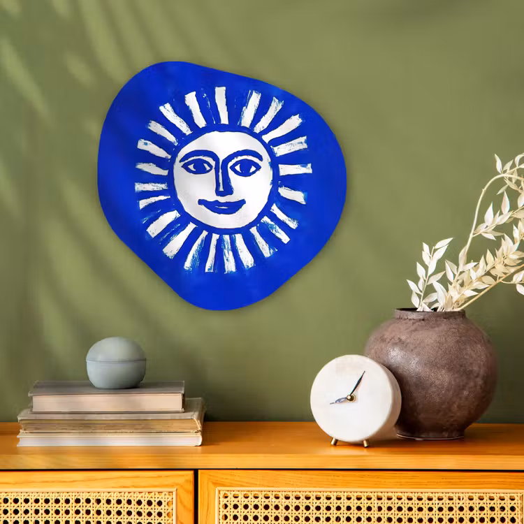 Organisch schilderij - Forex - Zon - Gezicht - Penseelstructuur - Blauw — 2