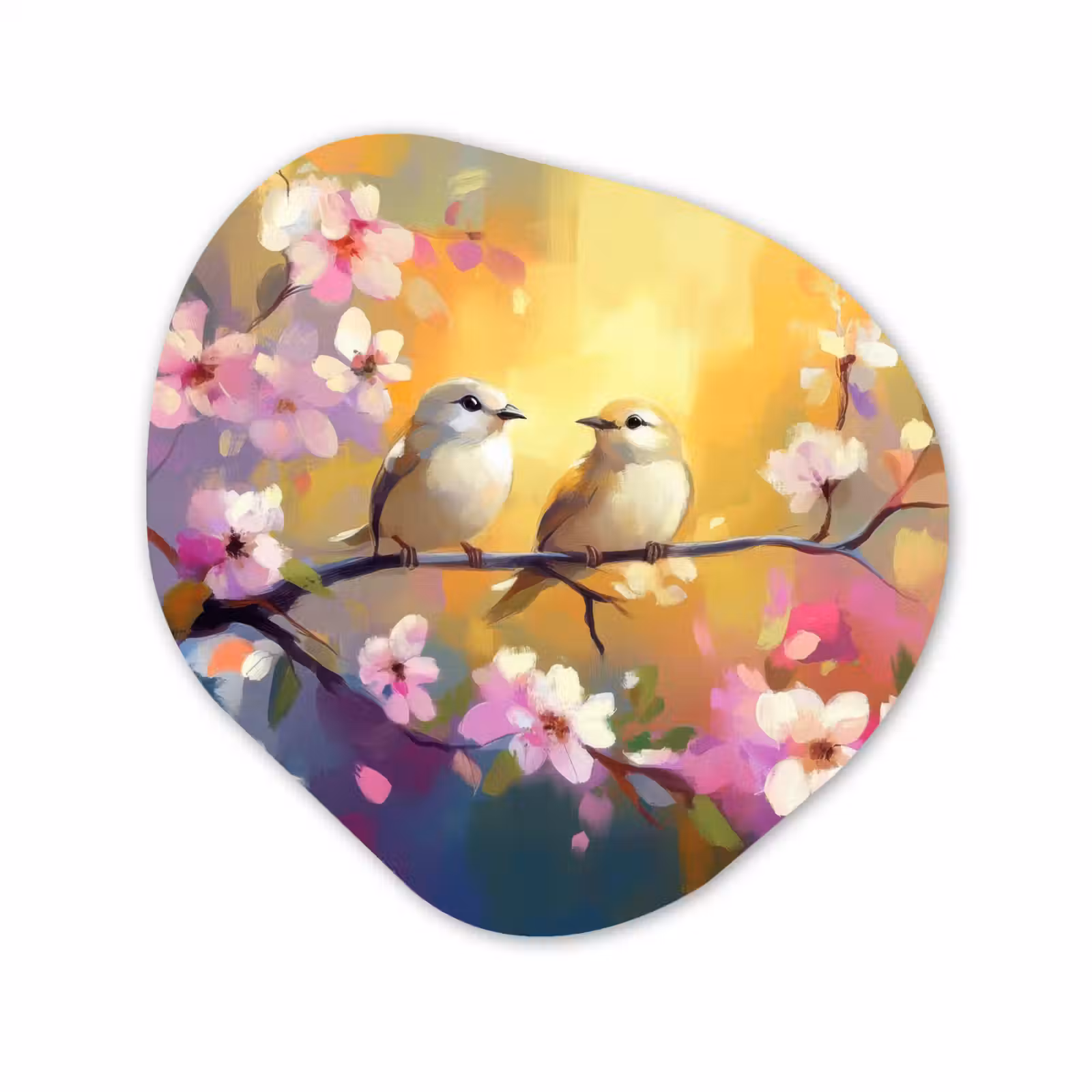 Organisch schilderij - Forex - Vogels - Bloemen - Roze — 1