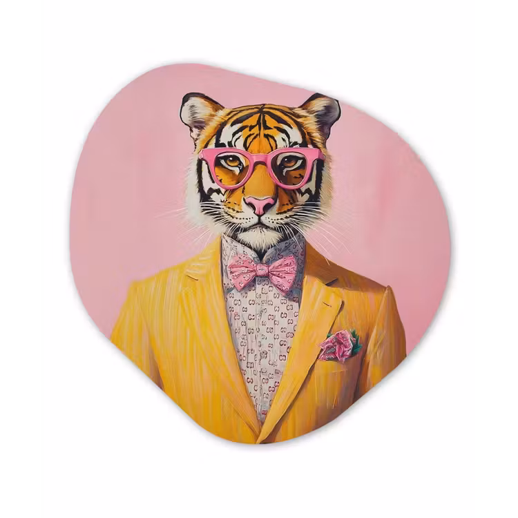 Organisch schilderij - Forex - Tijger - Bril - Geel - Jasje — 1
