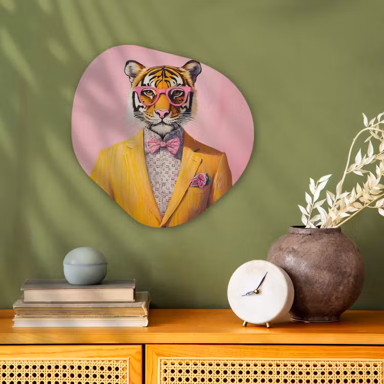 Organisch schilderij - Forex - Tijger - Bril - Geel - Jasje — 2