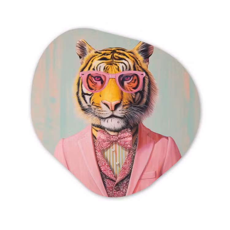 Organisch schilderij - Forex - Tijger - Strik - Jasje - Roze — 1