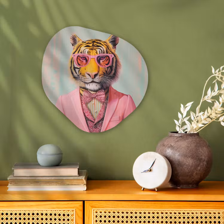 Organisch schilderij - Forex - Tijger - Strik - Jasje - Roze — 2