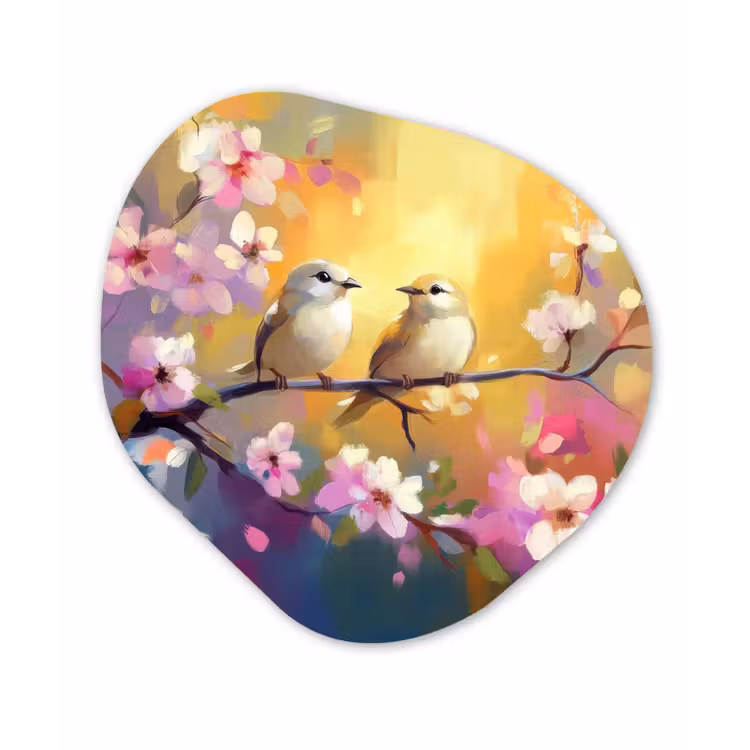 Organisch schilderij - Forex - Vogels - Bloemen - Roze — 1