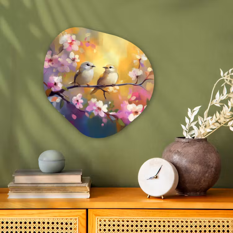 Organisch schilderij - Forex - Vogels - Bloemen - Roze — 2