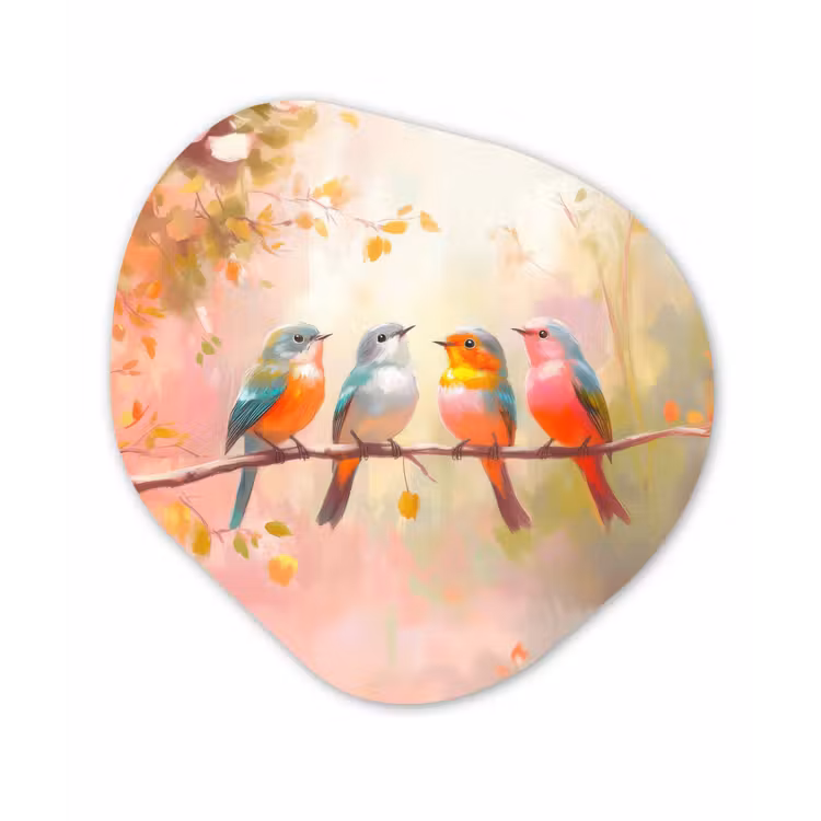 Organisch schilderij - Forex - Vogels - Kleurrijk - Tak — 1