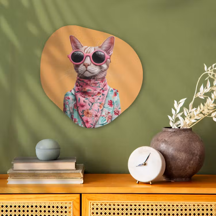 Organisch schilderij - Forex - Zonnebril - Kat - Sjaal - Bloemen — 2