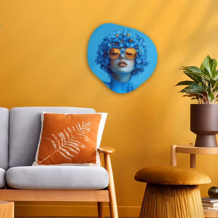 Organisch schilderij - Forex - Vrouw - Bloem - Blauw - Modern - Bril - Portret — 3