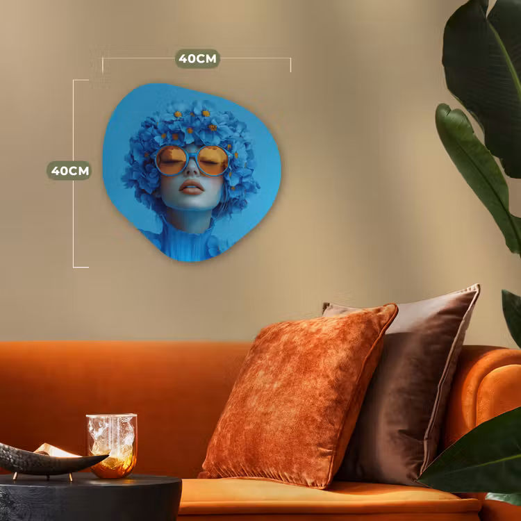 Organisch schilderij - Forex - Vrouw - Bloem - Blauw - Modern - Bril - Portret — 4