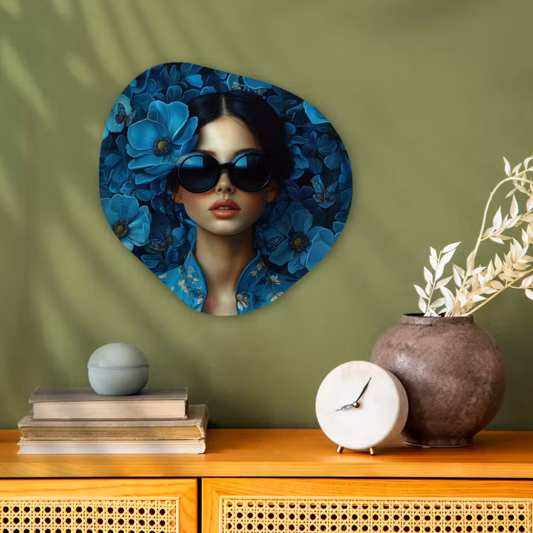 Organisch schilderij - Forex - Vrouw - Bloemen - Blauw - Aesthetic - Luxe — 2