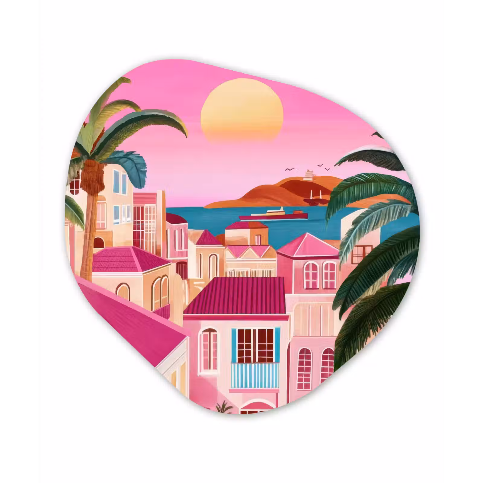Organisch schilderij - Forex - Stad - Roze - Palmbomen — 1