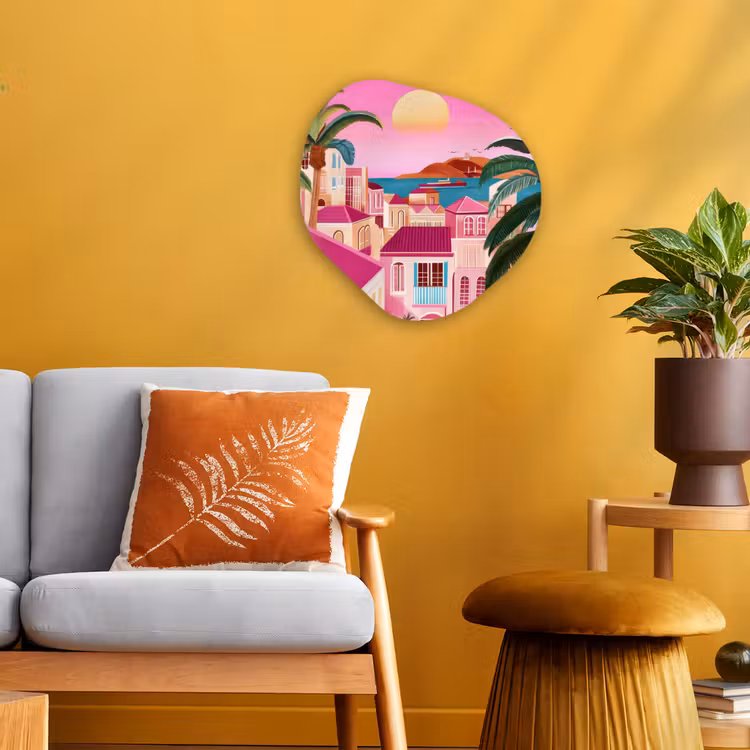 Organisch schilderij - Forex - Stad - Roze - Palmbomen — 3
