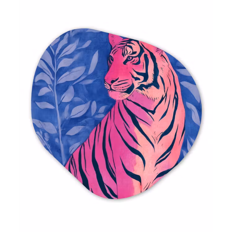 Organisch schilderij - Forex - Tijger - Roze - Bladeren - Jungle — 1