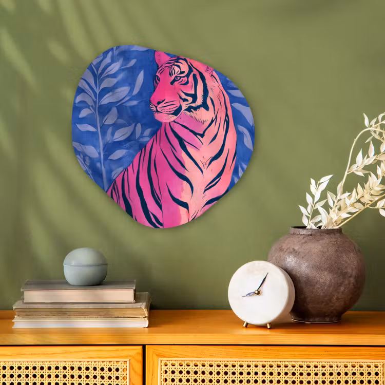 Organisch schilderij - Forex - Tijger - Roze - Bladeren - Jungle — 2