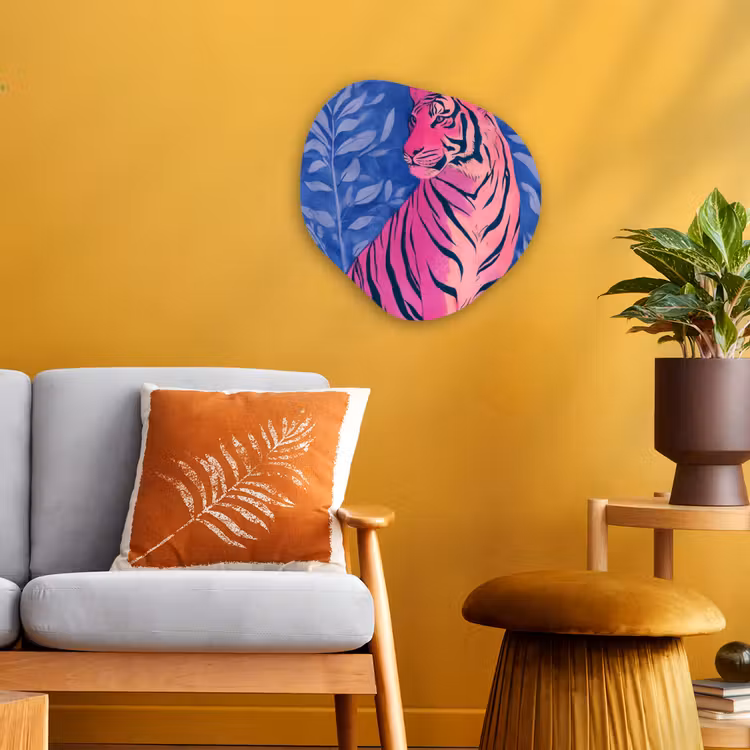 Organisch schilderij - Forex - Tijger - Roze - Bladeren - Jungle — 3