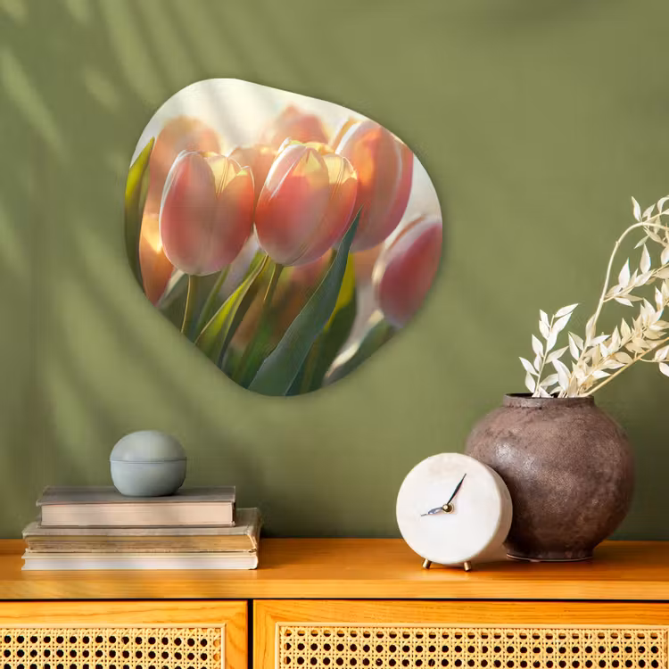 Organisch schilderij - Forex - Tulpen - Roze - Zonnestralen — 2