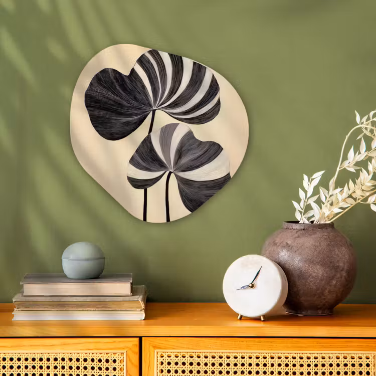 Organisch schilderij - Forex - Zwart - Bladeren - Strepen - Minimalistisch — 2