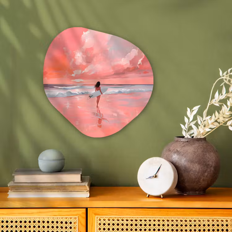 Organisch schilderij - Forex - Roze - Surfen - Zee — 2