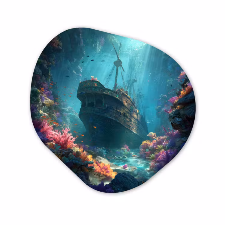 Organisch schilderij - Forex - Schip - Hout - Koraalriffen - Zonlicht — 1