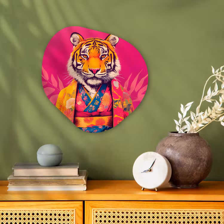 Organisch schilderij - Forex - Tijger - Kimono - Planten - Roze — 2