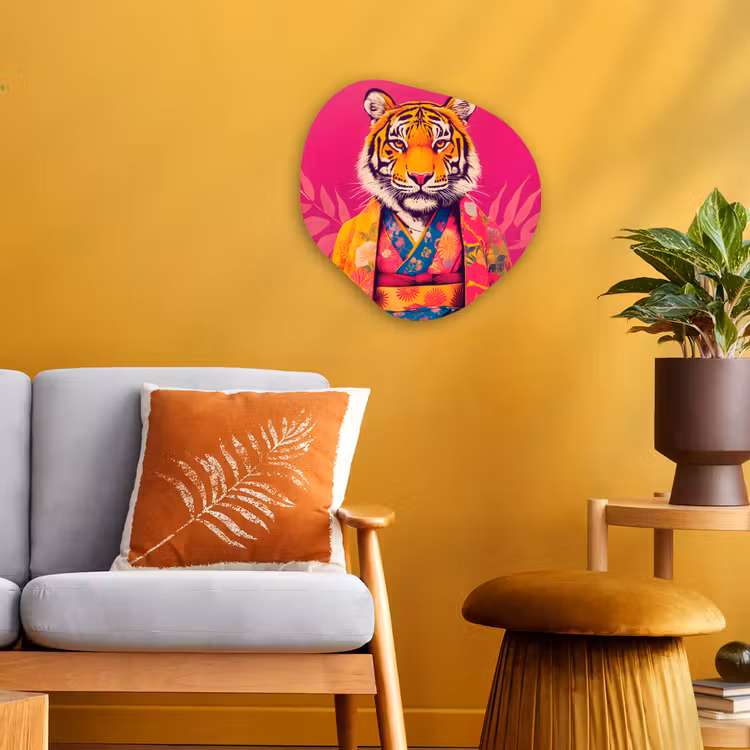 Organisch schilderij - Forex - Tijger - Kimono - Planten - Roze — 3