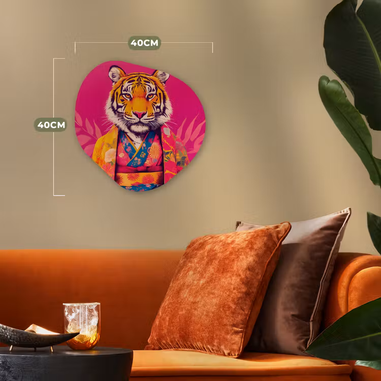 Organisch schilderij - Forex - Tijger - Kimono - Planten - Roze — 4