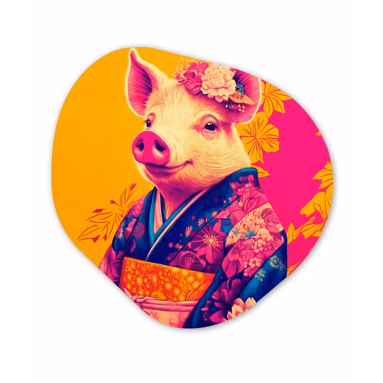 Organisch schilderij - Forex - Varken - Bloemkroon - Kimono - Abstract — 1