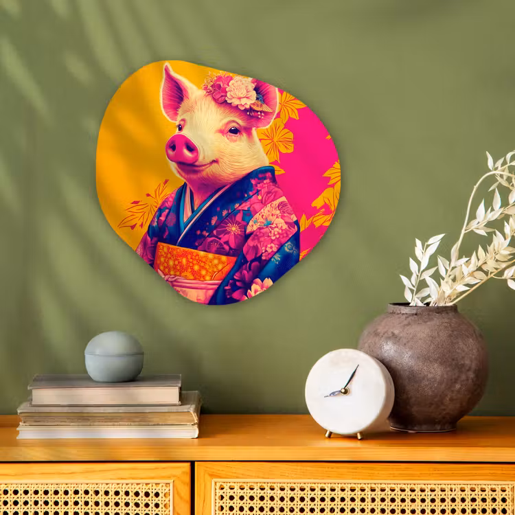 Organisch schilderij - Forex - Varken - Bloemkroon - Kimono - Abstract — 2