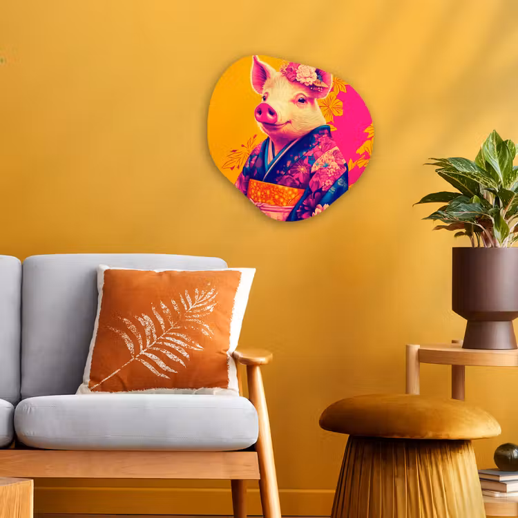 Organisch schilderij - Forex - Varken - Bloemkroon - Kimono - Abstract — 3