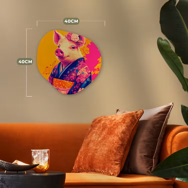 Organisch schilderij - Forex - Varken - Bloemkroon - Kimono - Abstract — 4