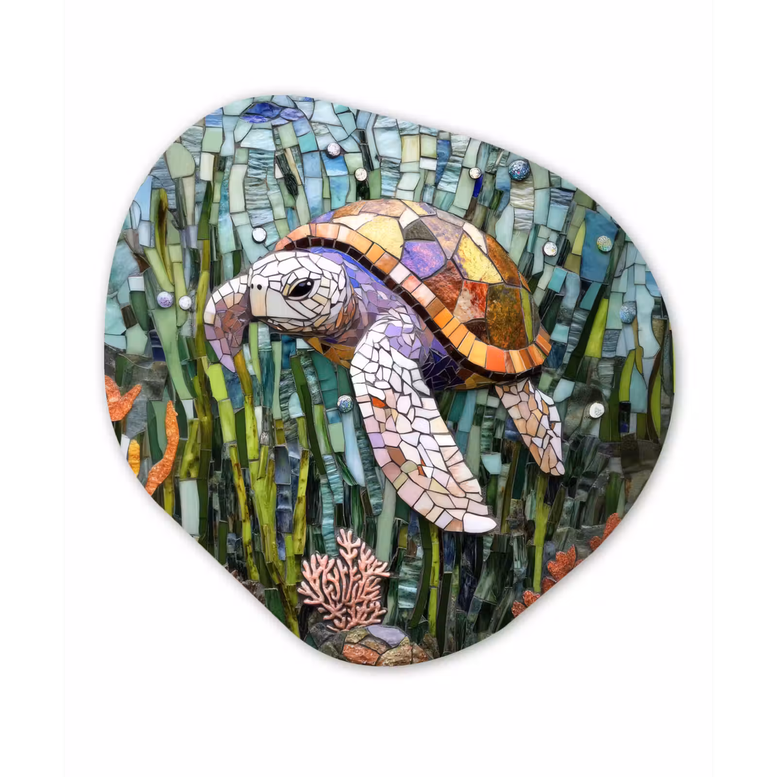 Organisch schilderij - Forex - Schildpad - Zeewier - Mozaïek — 1